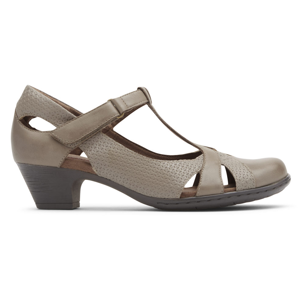 Zapatos De Tacones Rockport Mujer Mexico - Brynn T-Strap Grises - MWDXJ8430